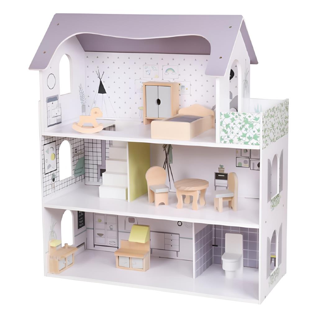  بيت دمى خشبي مع أثاث